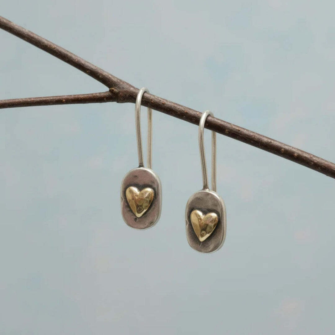 Pendientes Vintage Dorados Corazón Incrustado