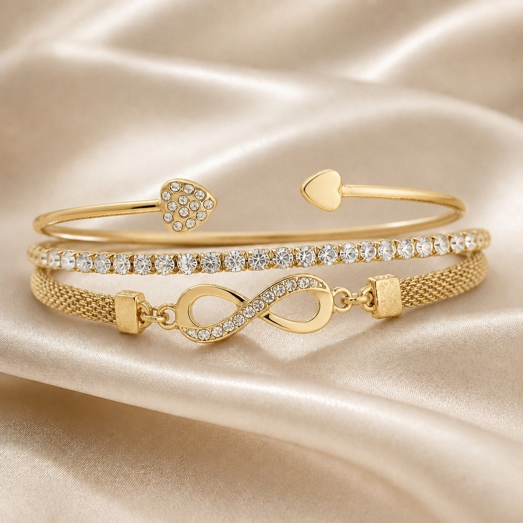 Conjunto Pulseras Infinito Brillantes Oro Blanco