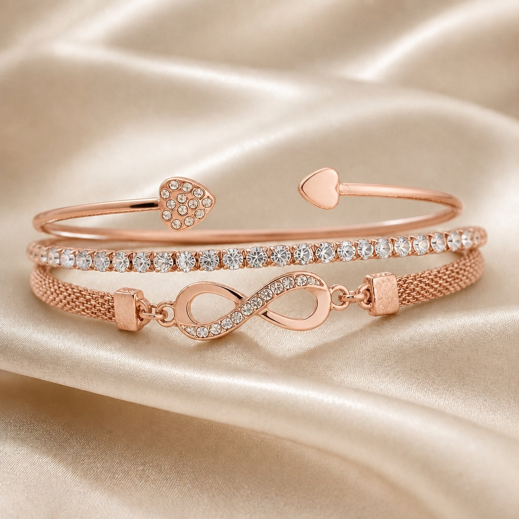 Conjunto Pulseras Infinito Brillantes Oro Blanco