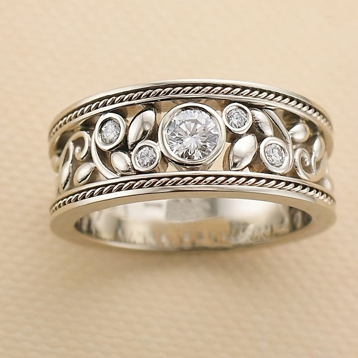 Anillo Exquisito Circonitas Oro Blanco