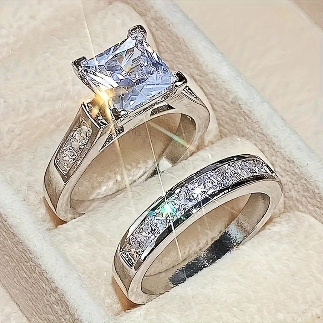 Set de Anillos de Promesa con Circonitas