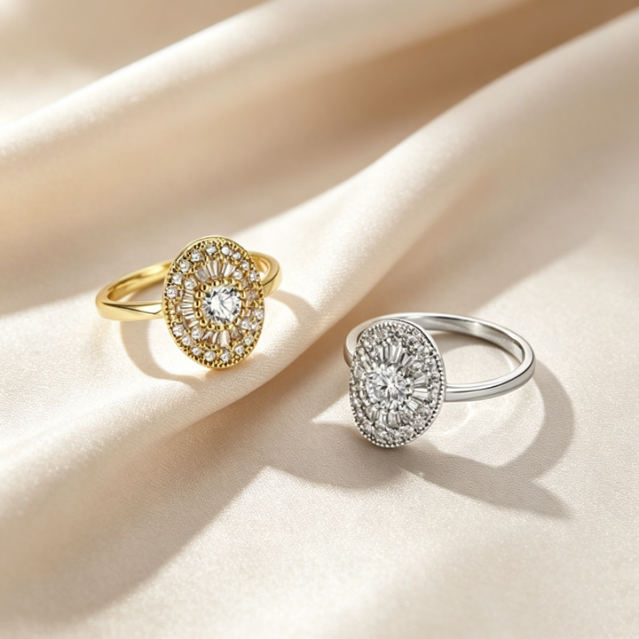 Anillo Halo Ovalado Radiante