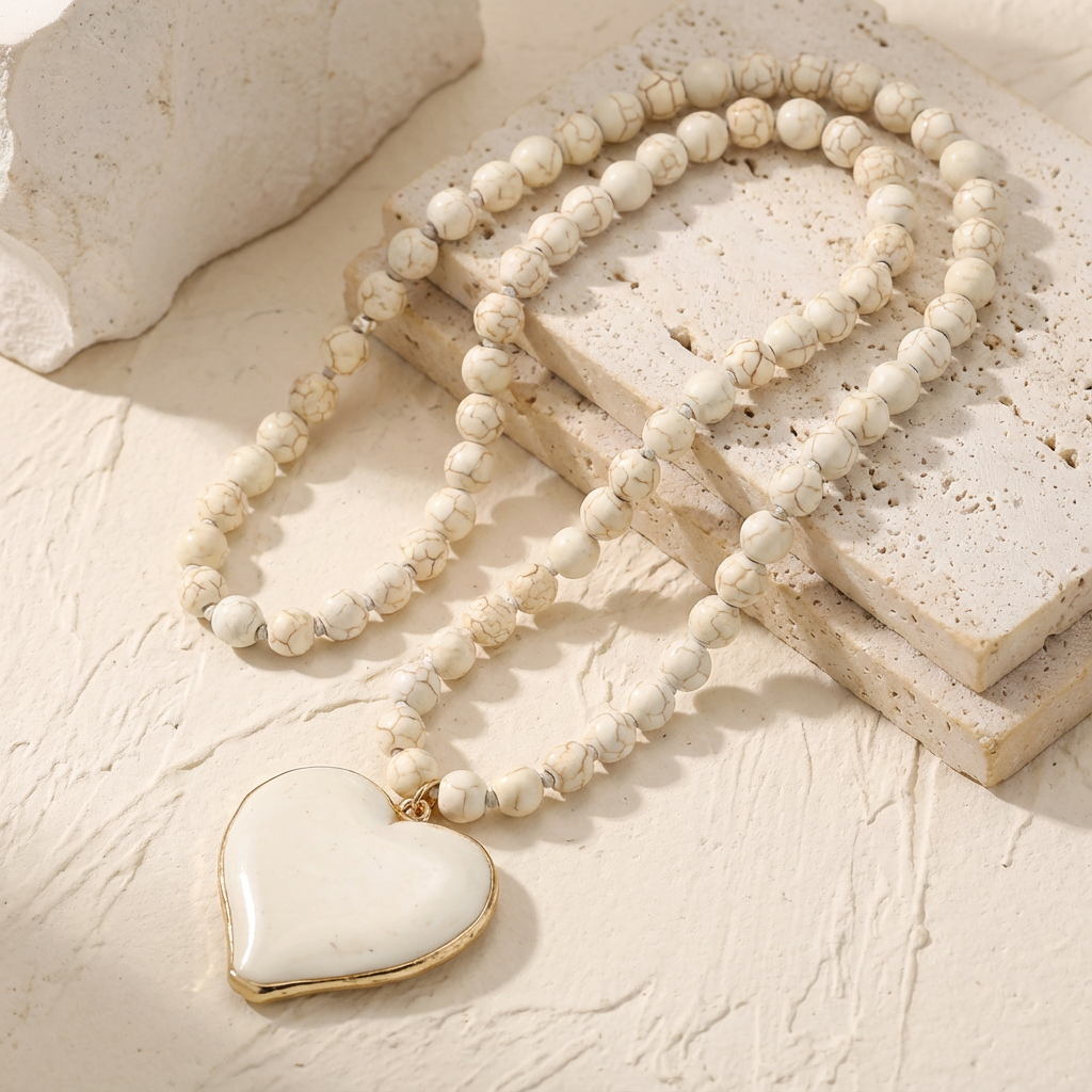 Collar Corazón Turquesa con Perlas