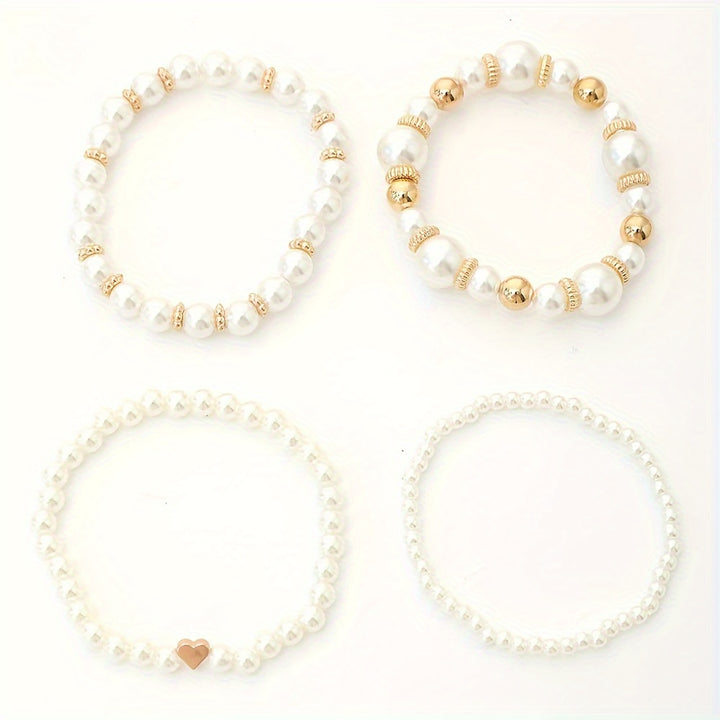Conjunto de Pulseras Apiladas de Perlas