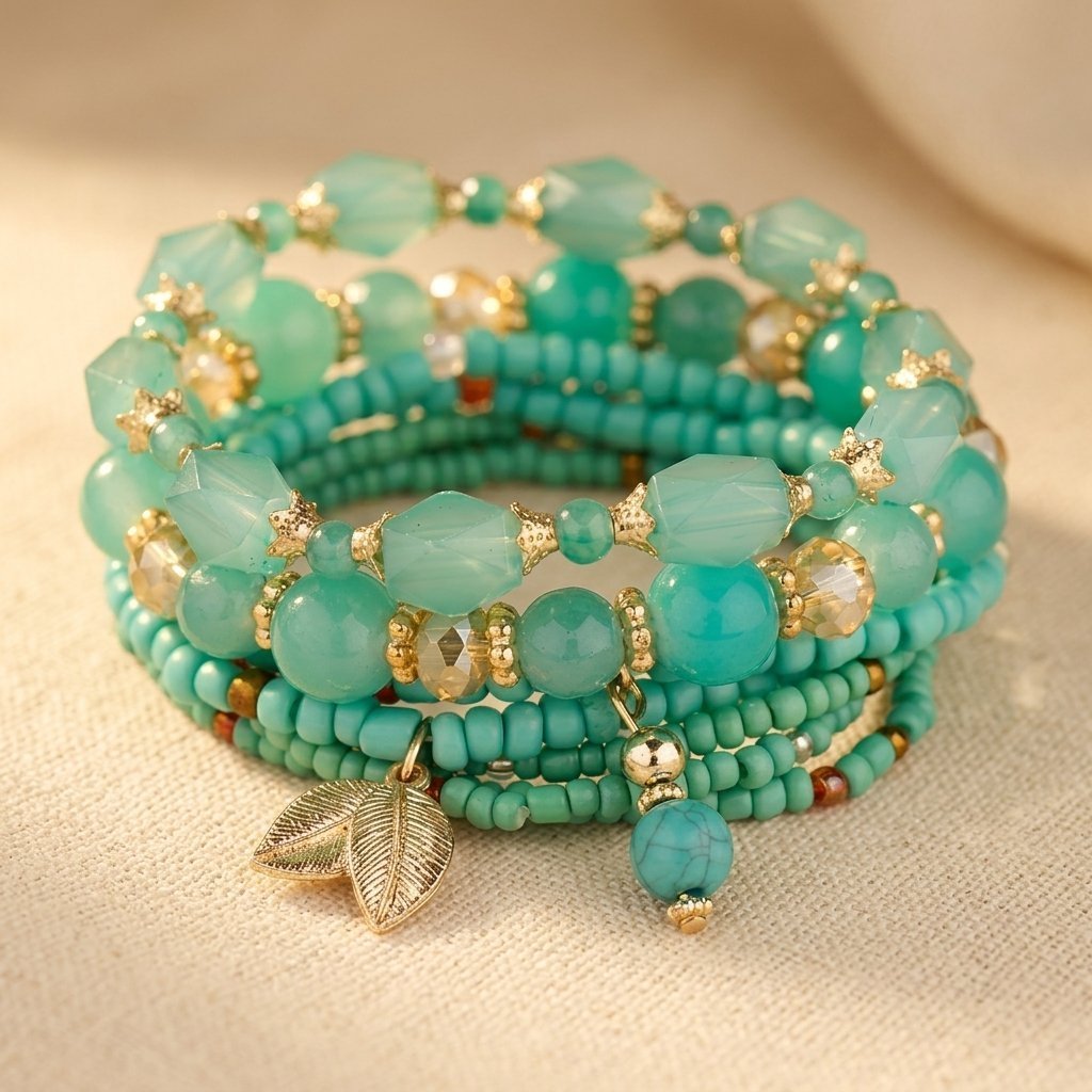 Pulsera Cuentas Menta y Turquesa Apilable