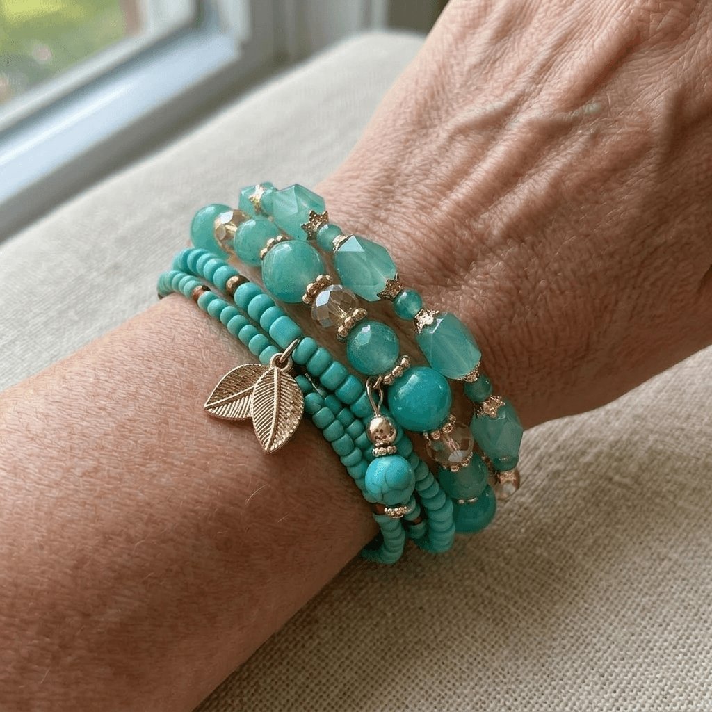 Pulsera Cuentas Menta y Turquesa Apilable