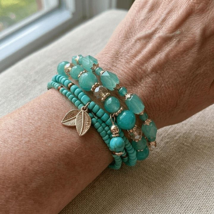 Pulsera Cuentas Menta y Turquesa Apilable