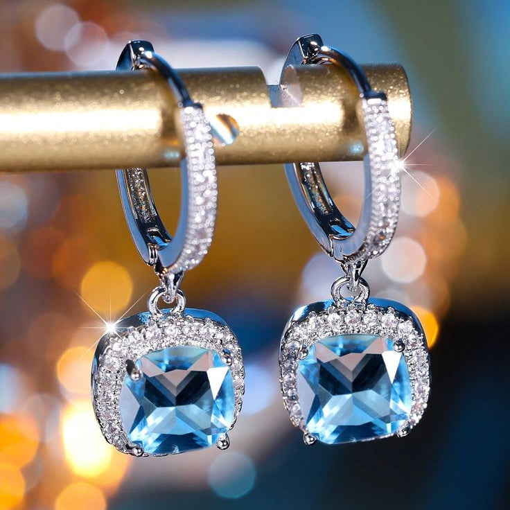 Pendientes Vintage Cuadrados con Cristal Azul