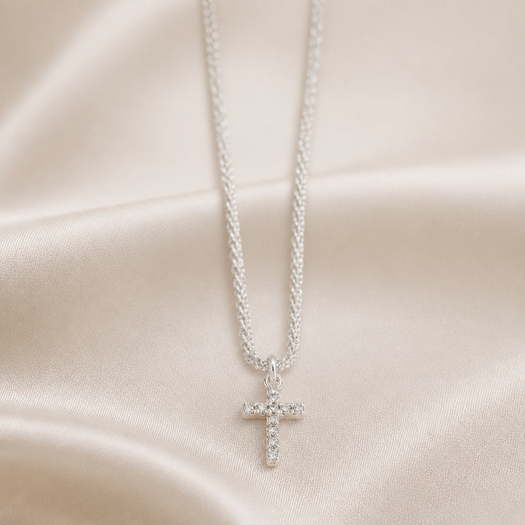 Collar Cruz Brillante Oro Blanco