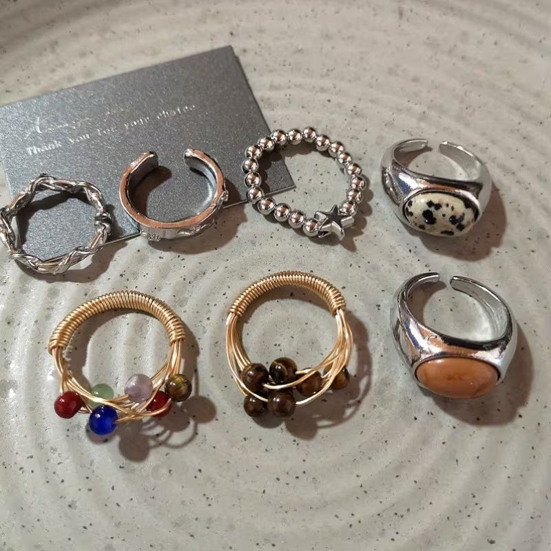 Set de 7 anillos elegantes vintage