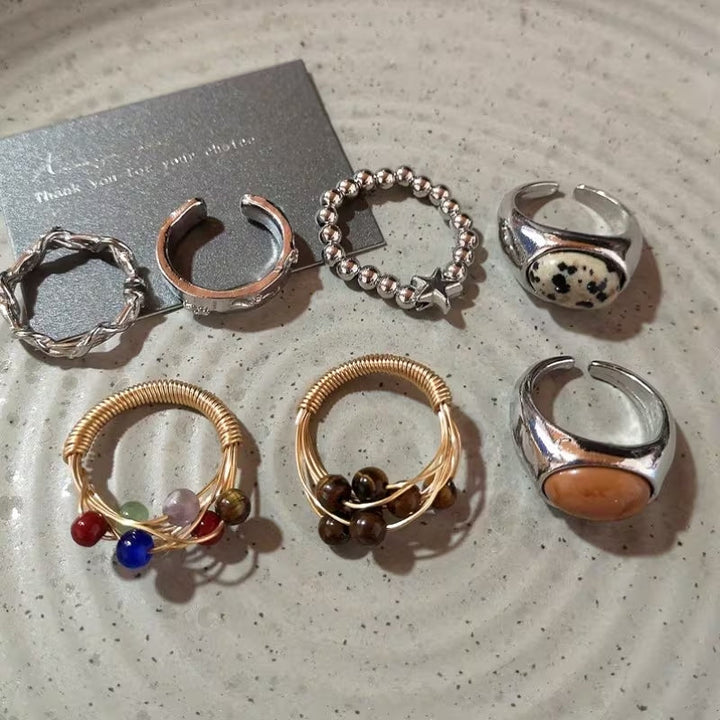 Set de 7 anillos elegantes vintage