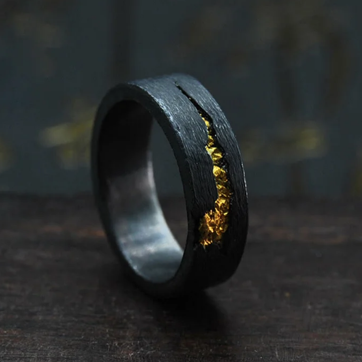 Anillo Negro Borde Dorado