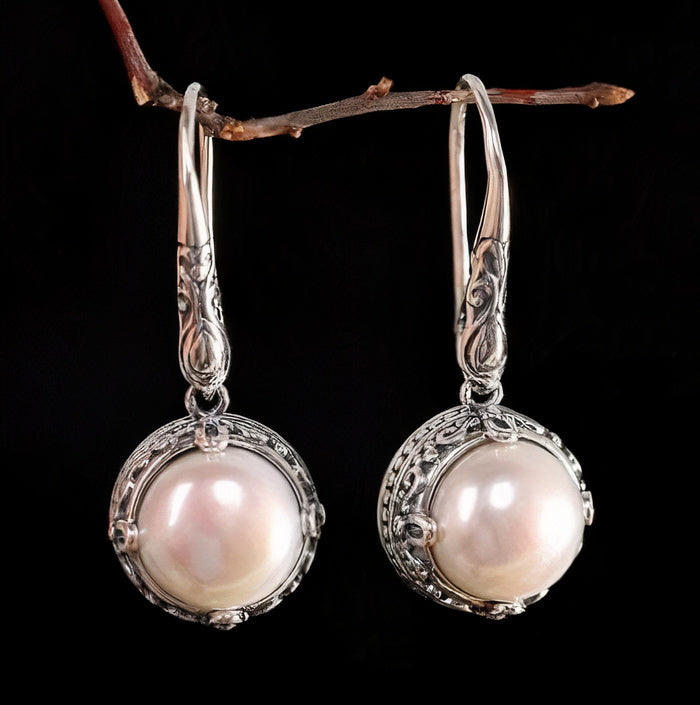 Pendientes Vintage Plateados con Perla