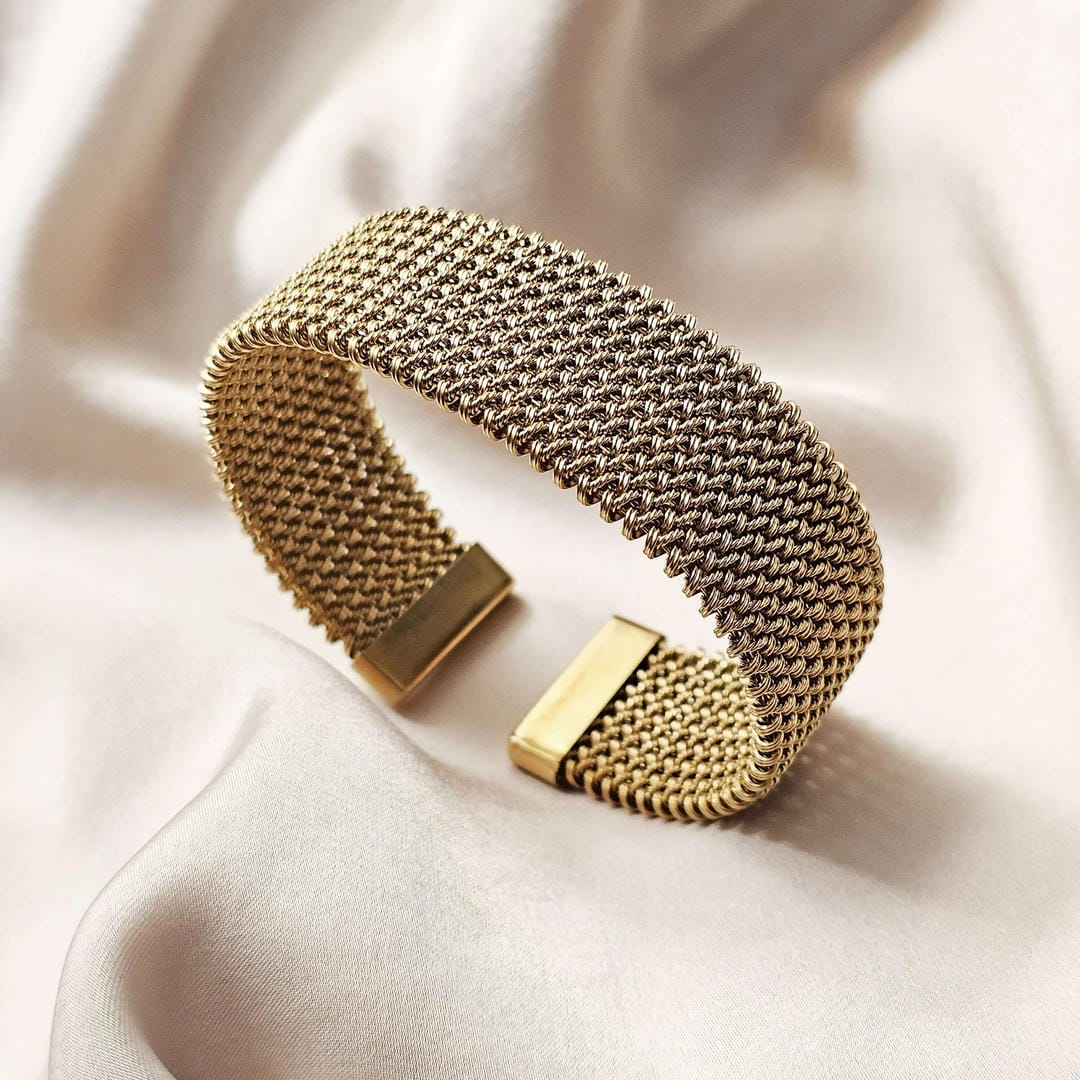 Brazalete Abierto Malla Trenzada Vintage Clásico