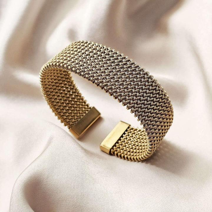 Brazalete Abierto Malla Trenzada Vintage Clásico