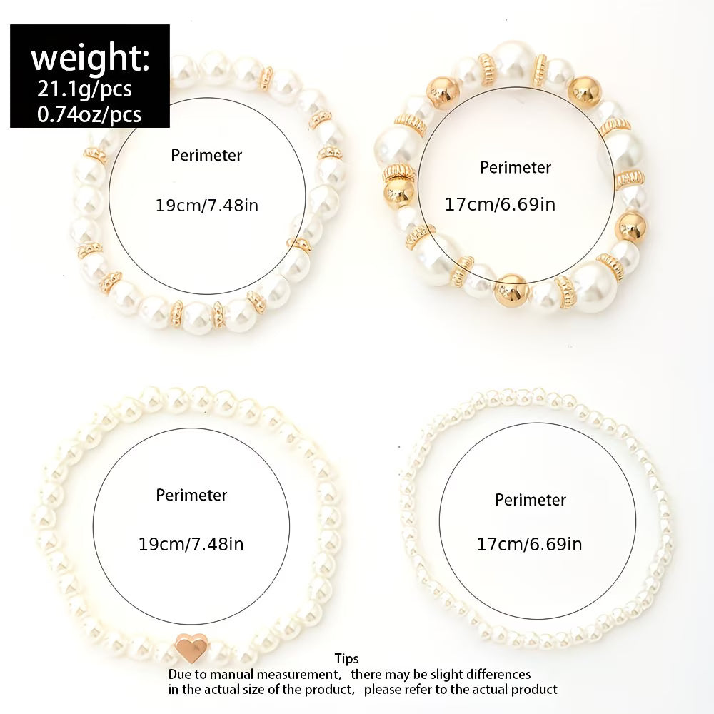 Conjunto de Pulseras Apilables de Perlas de 4