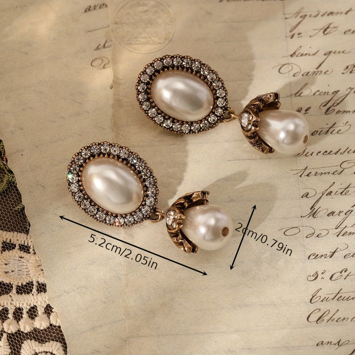 Pendientes Colgantes con Marco Vintage de Perlas
