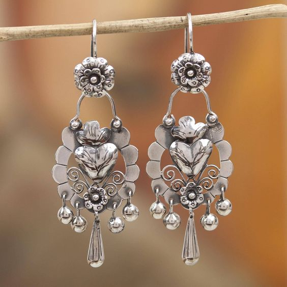 Pendientes Lámpara Floral Plateados