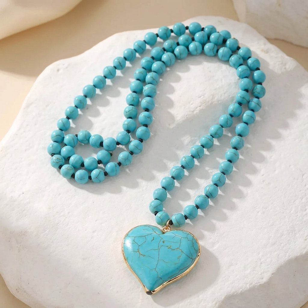 Collar Corazón Turquesa con Perlas