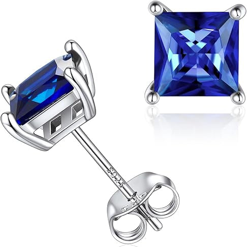 Pendientes de zafiro corte princesa minimalista