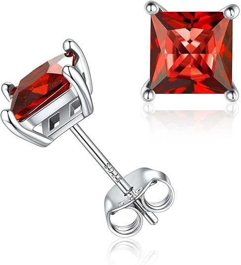 Pendientes stud de rubí corte princesa
