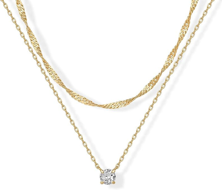 Collar Doble Cadena Solitario