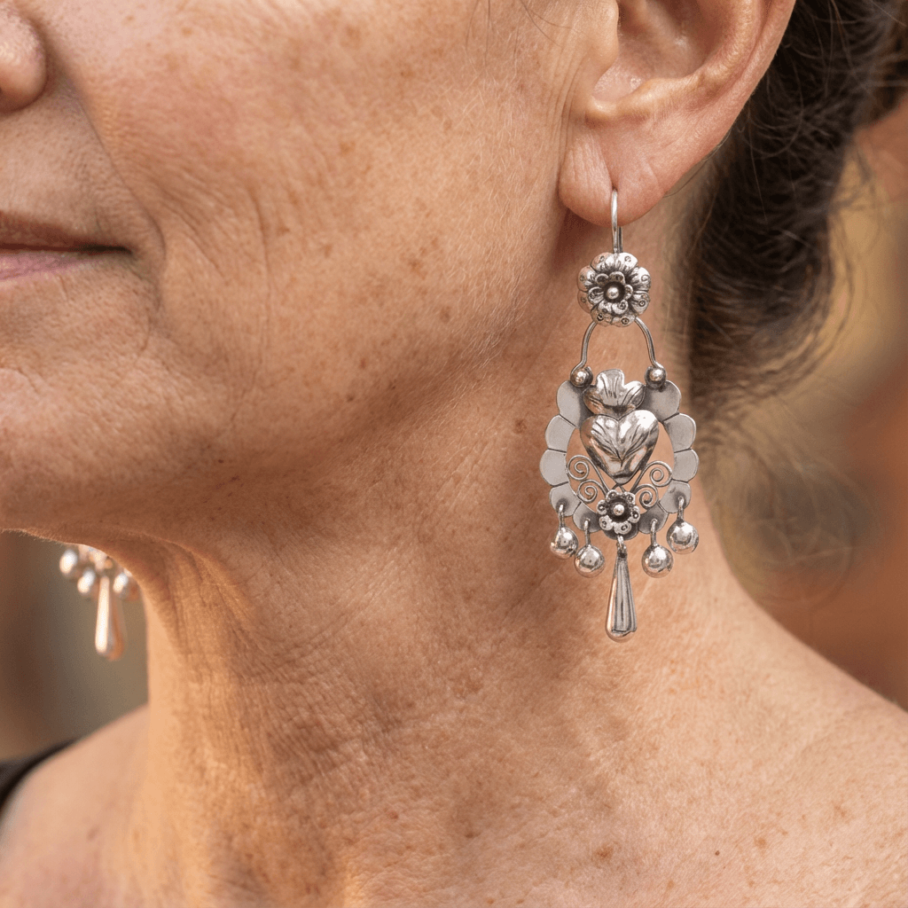 Pendientes Lámpara Floral Plateados