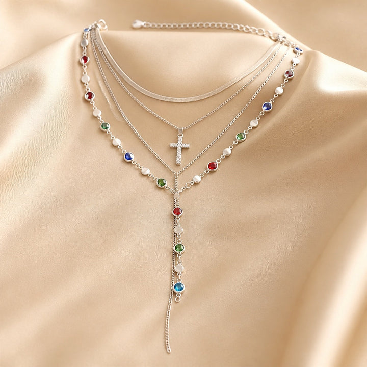 Conjunto Collar Piedras de Colores Oro Blanco