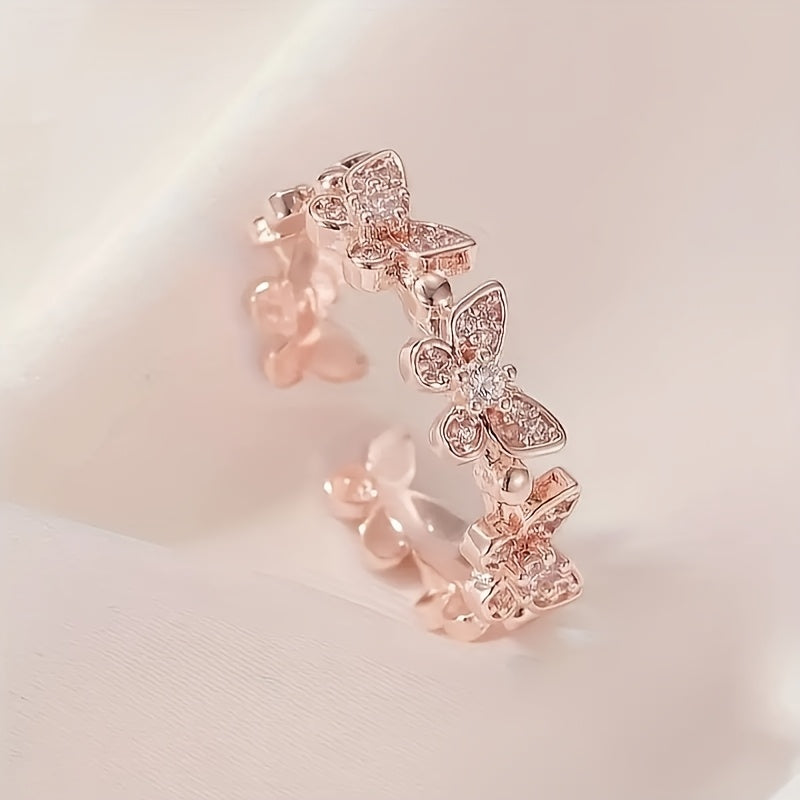 Anillo Mariposa Strass Oro Blanco