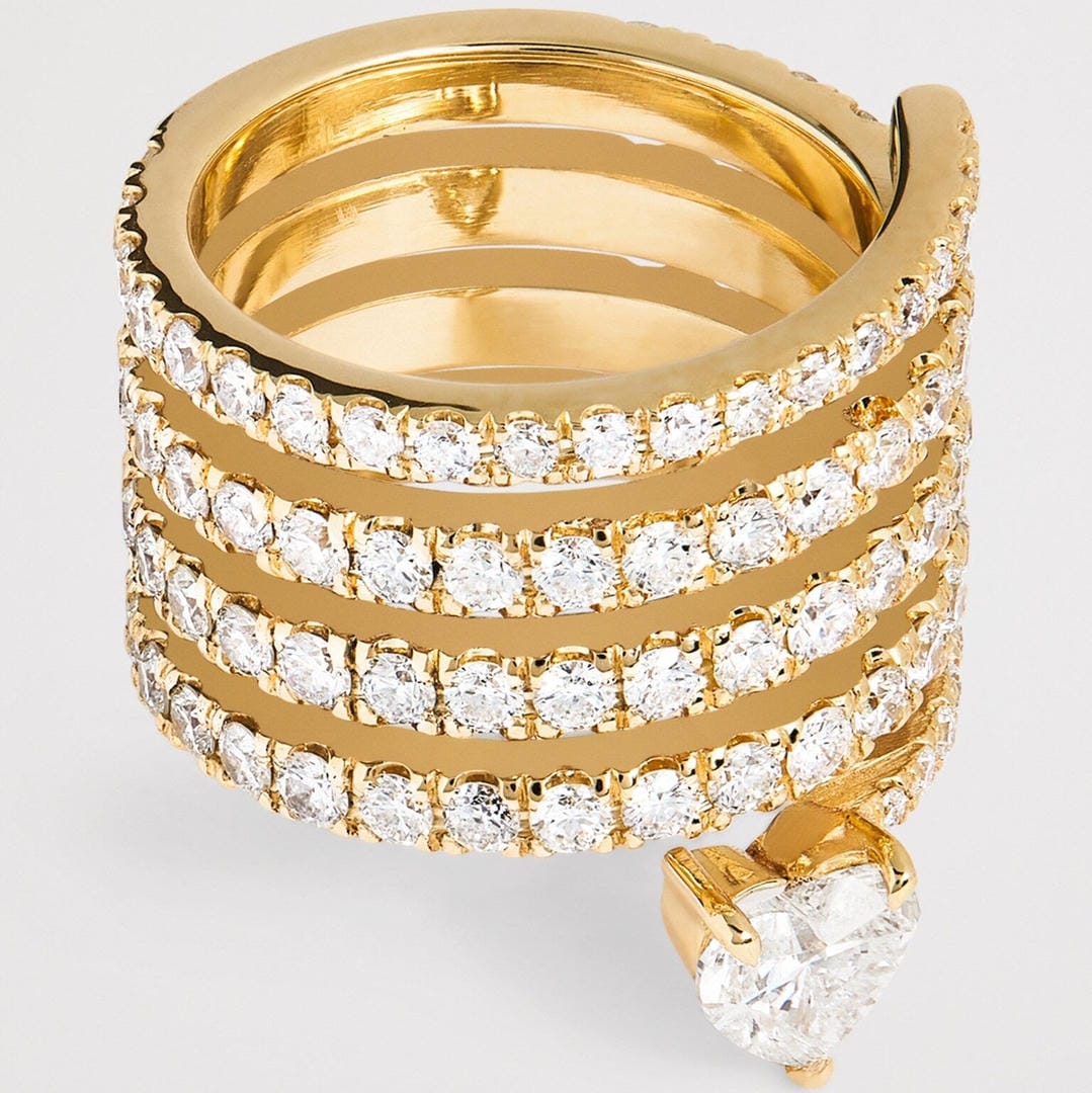 Anillo Envolvente Corazón Dorado Antiguo con Circonitas