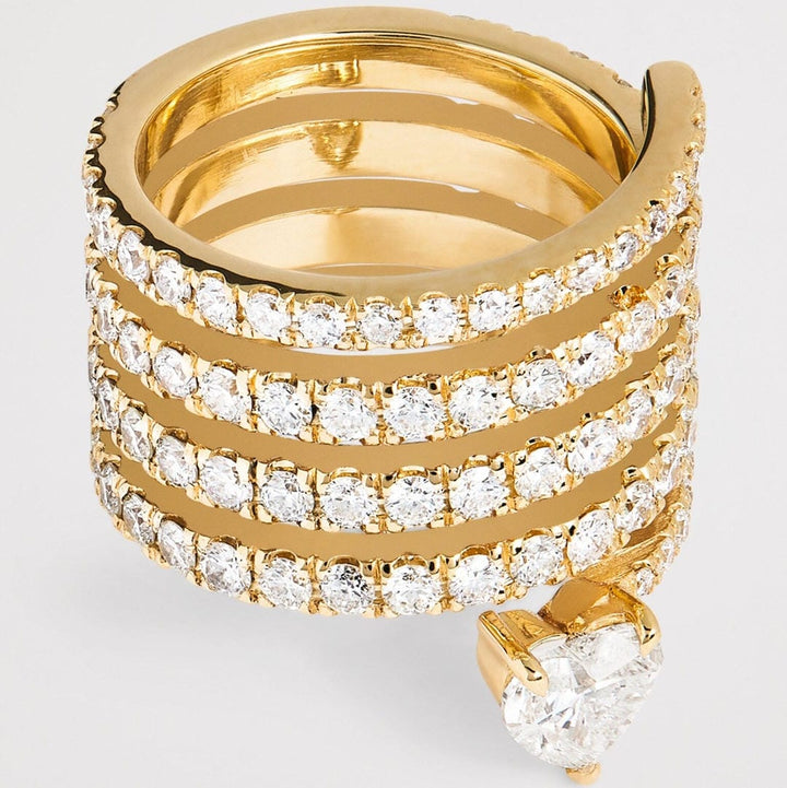 Anillo Envolvente Corazón Dorado Antiguo con Circonitas