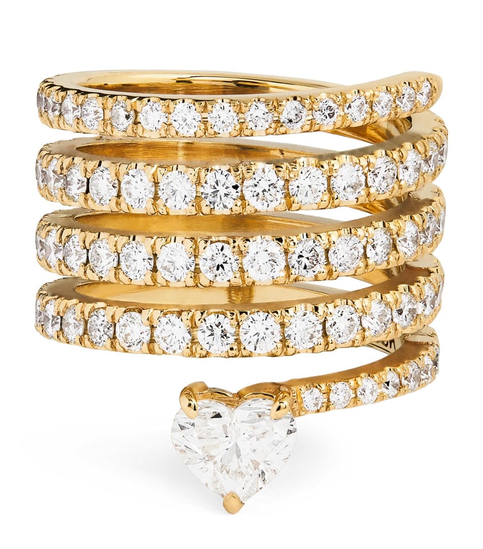Anillo Envolvente Corazón Dorado Antiguo con Circonitas