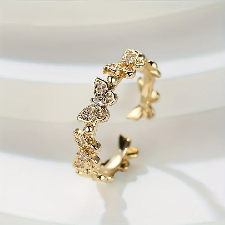 Anillo Mariposa Strass Oro Blanco