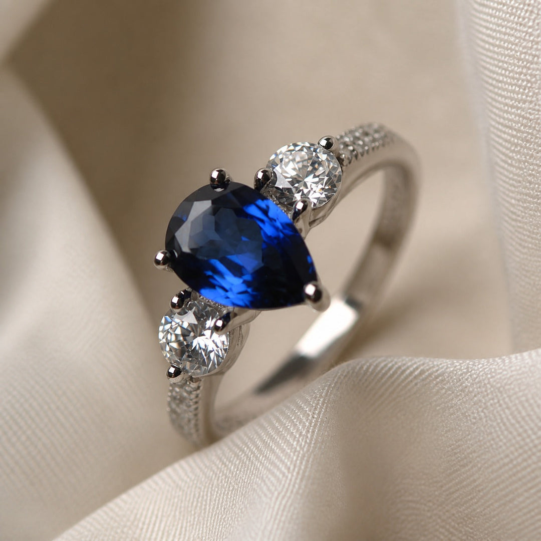 Anillo Piedra Azul Oro Blanco Distinguido