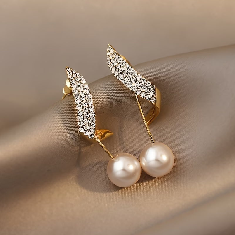Pendientes de Perla con Pluma de Cristal