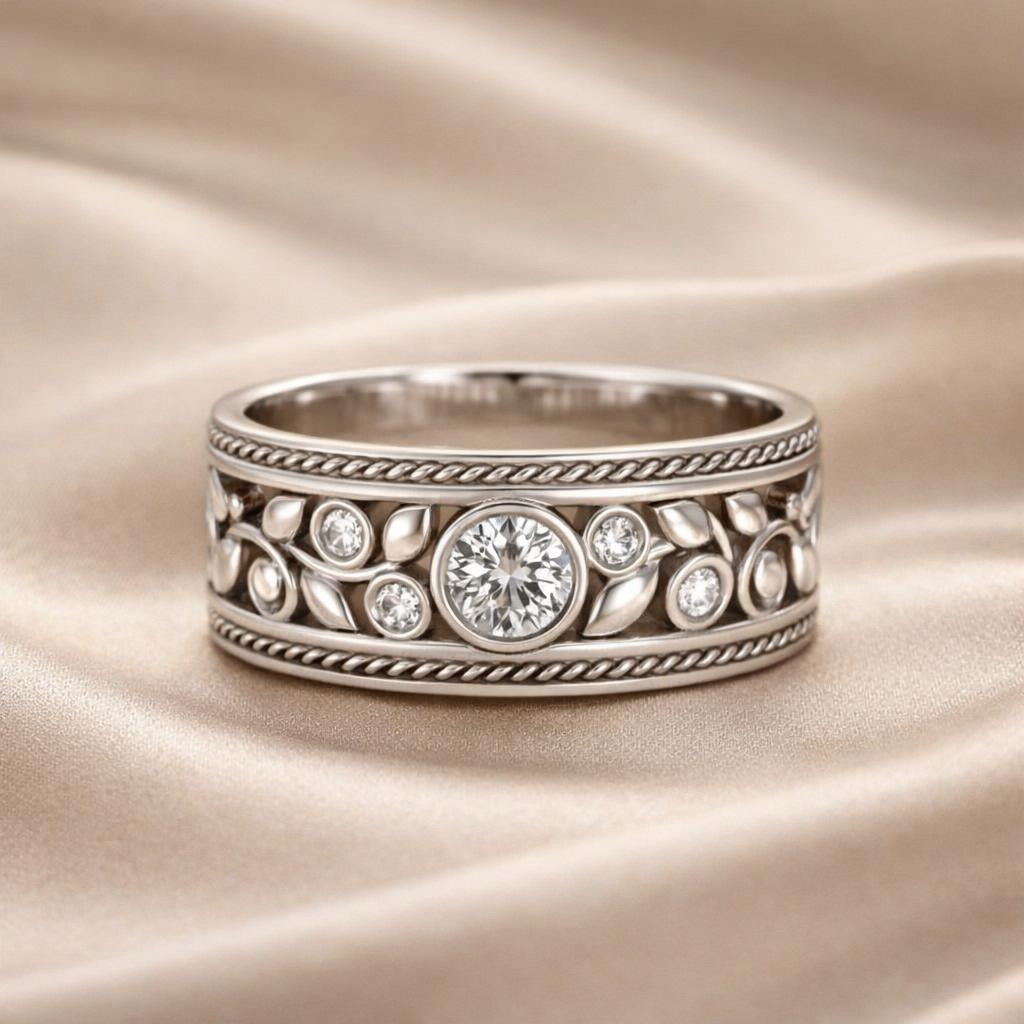 Anillo Exquisito Circonitas Oro Blanco