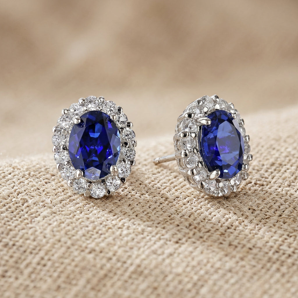 Pendientes de zafiro blanco oval Oro