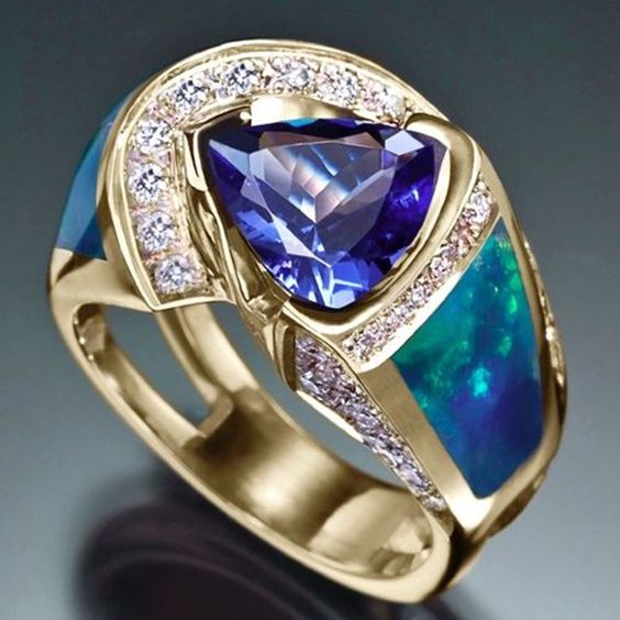 Anillo Vintage Cristal Azul Océano