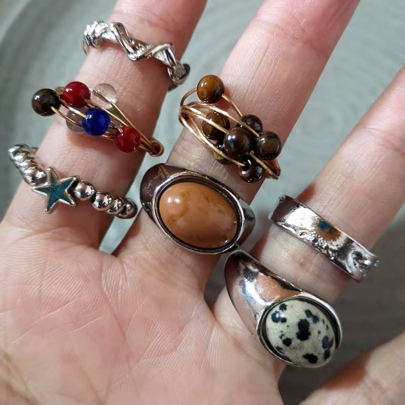 Set de 7 anillos elegantes vintage