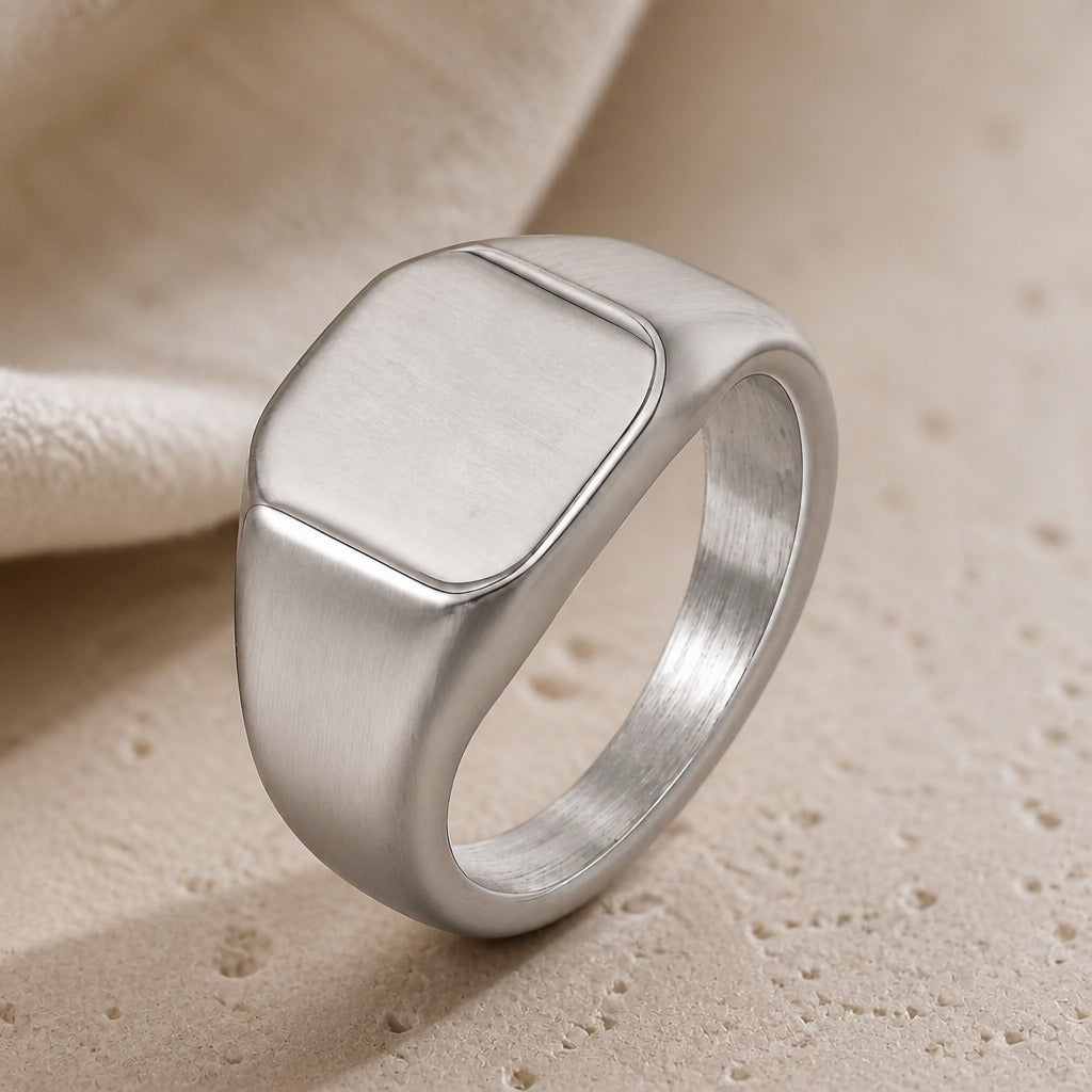 Anillo Sello Cuadrado Oro Blanco