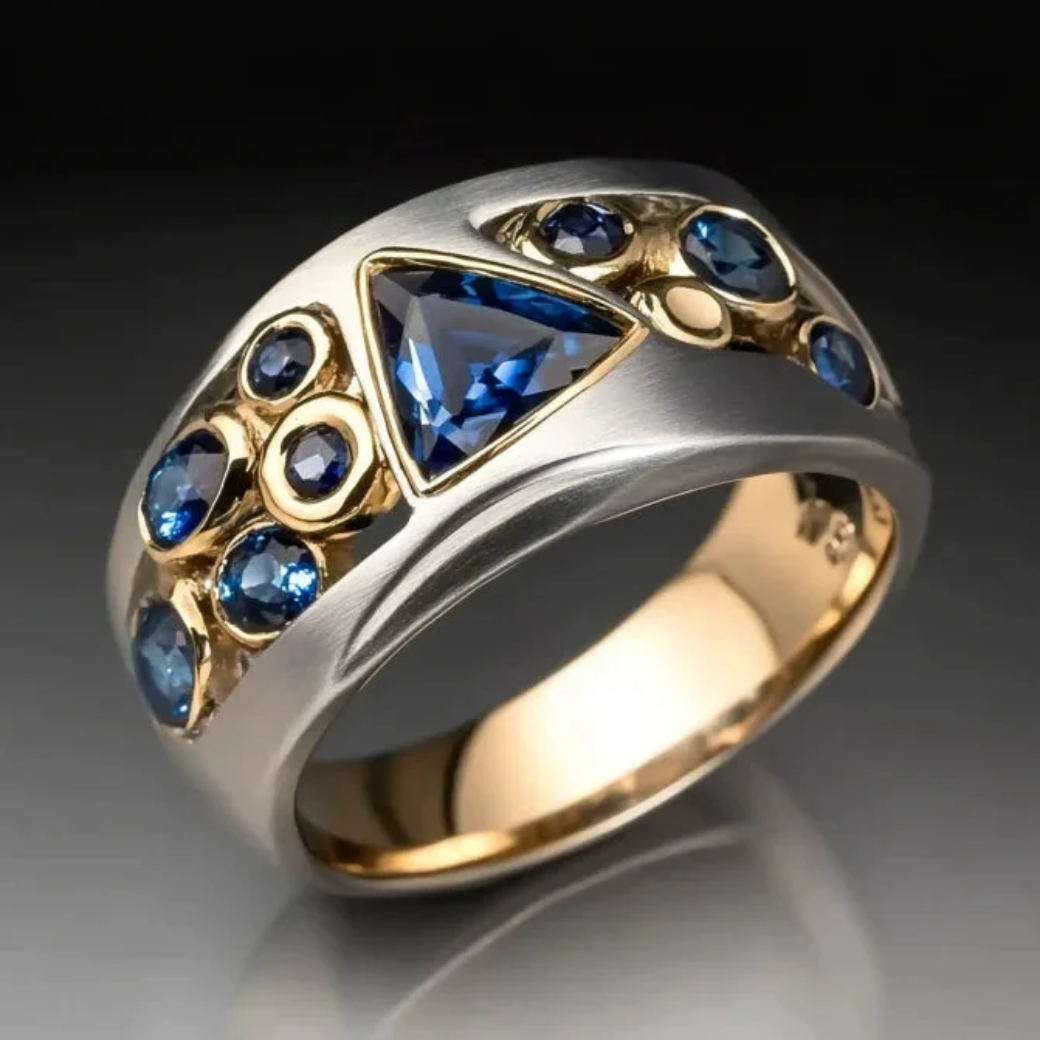 Anillo Corona Azul Plateado