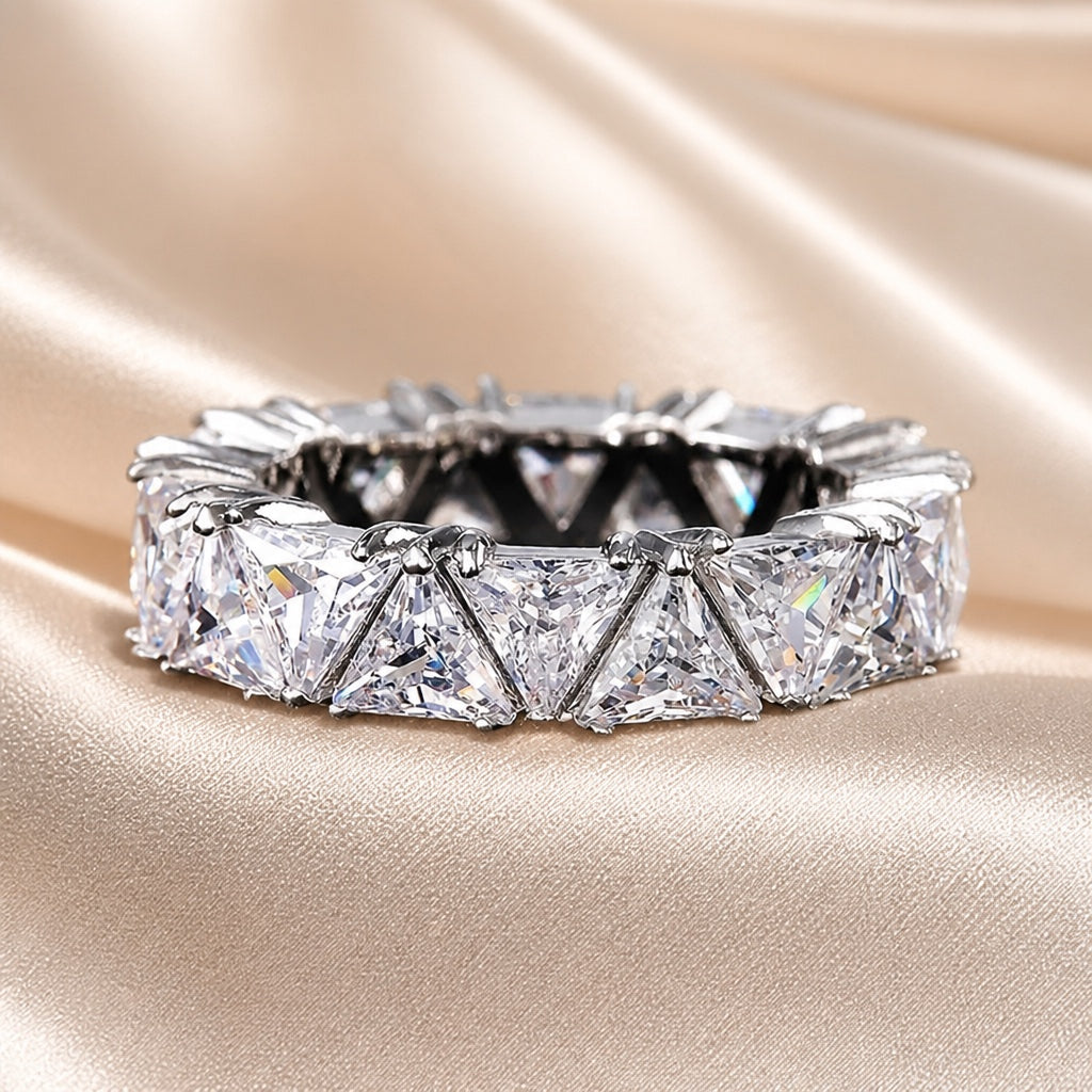 Anillo Triángulos Circonitas Oro Blanco