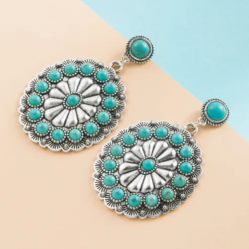 Pendientes Medallón Turquesa y Perlas
