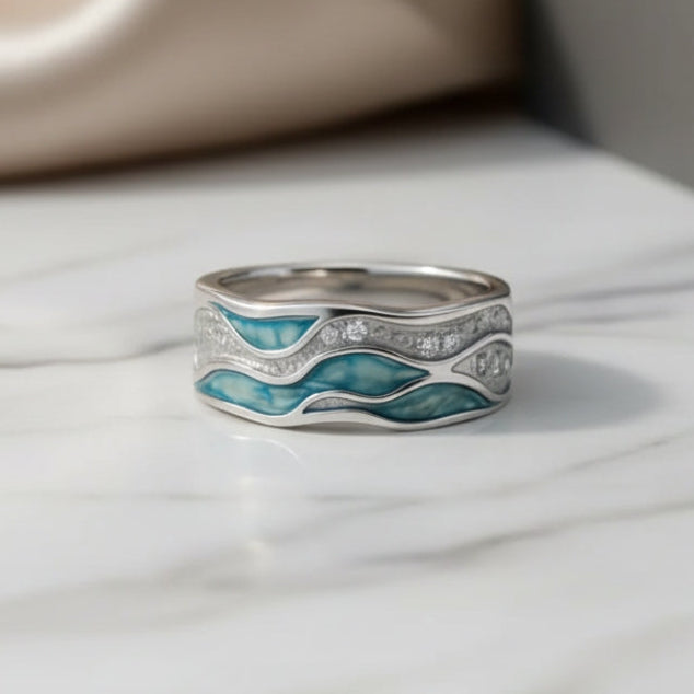 Anillo Ondas Turquesa