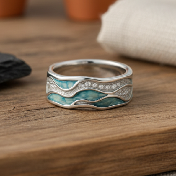 Anillo Ondas Turquesa
