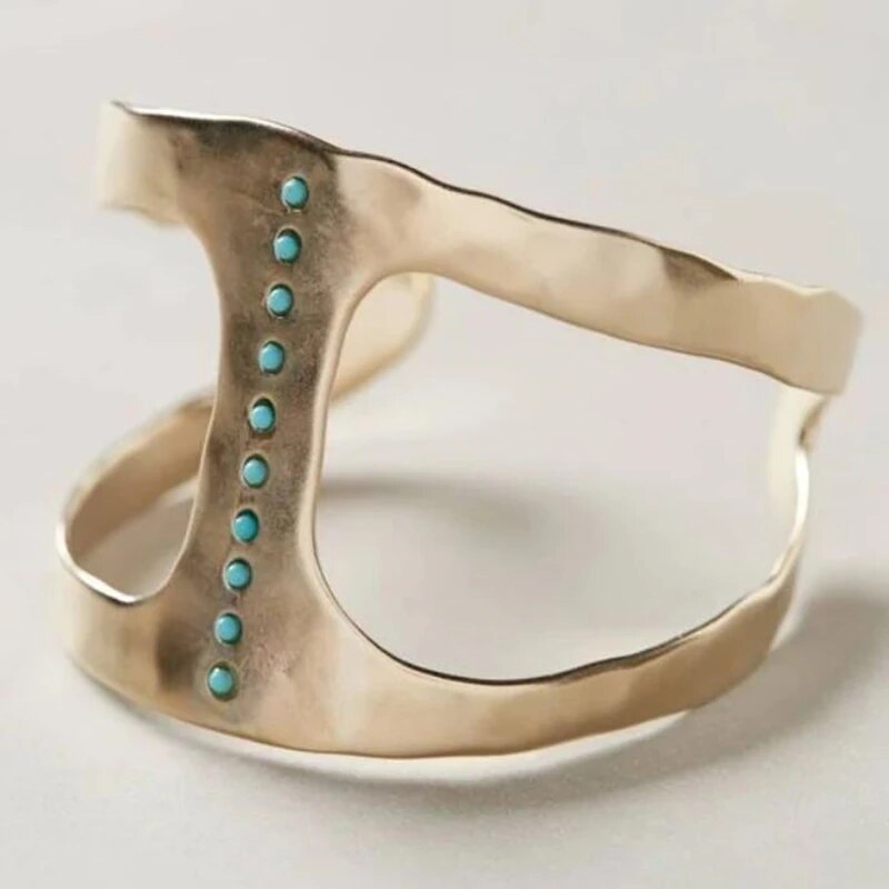 Anillo Abierto con Piedras Turquesas Incrustadas
