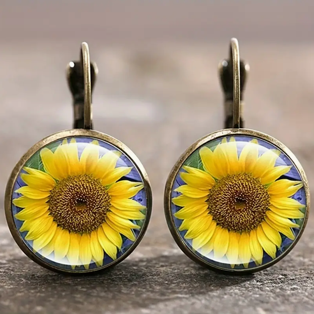 Pendiente con girasol vintage plateado