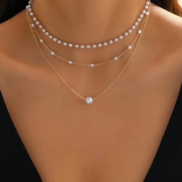 Collar de perlas de 3 capas