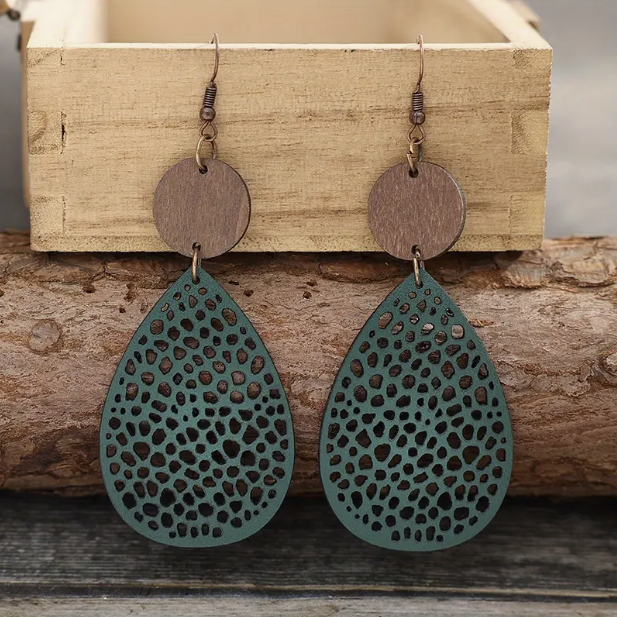 Pendientes colgantes de cuero vintage