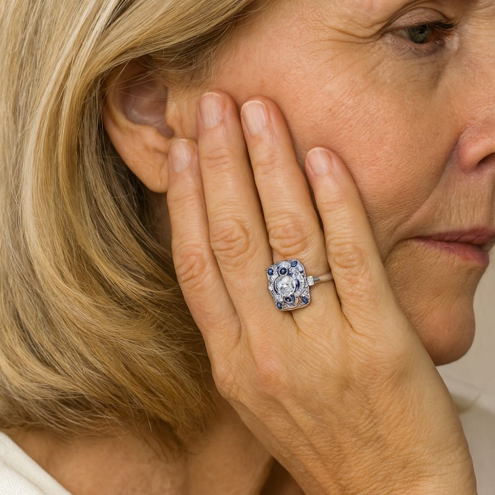 Anillo Vintage Plateado Circonita Azul